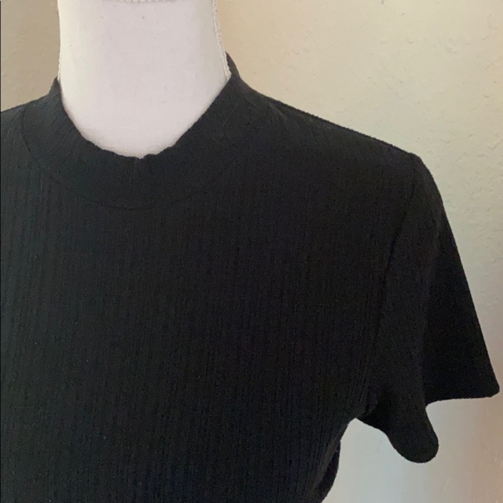 Black Mock-Neck Ribbed Tee - Picture 2 of 3